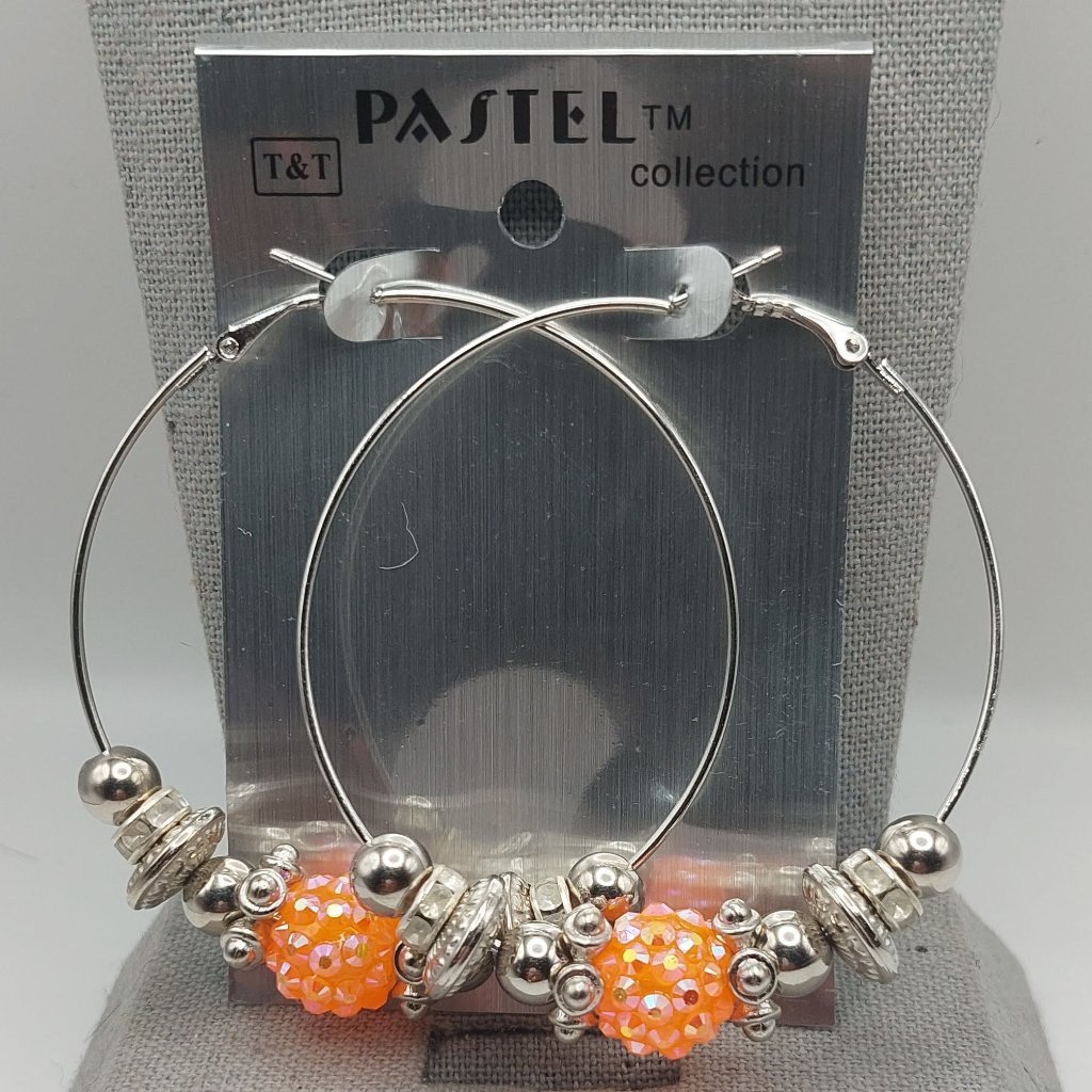 Orange And Silver Beaded Earrings
